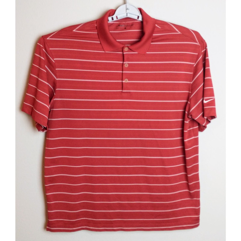 Nike Golf DRI-FIT Polo. Men's Large. Red White Striped